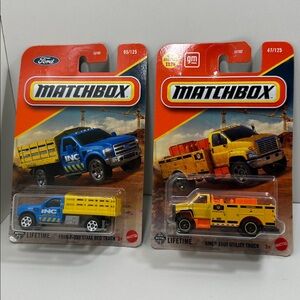 Matchbox Ford F-350 Stake Bed & GMC 3500 Utility Truck Bundle 1:64 Diecast
